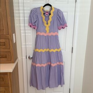 CeliaB Colorful Midi Dress with Ric Rac Ruffle Details